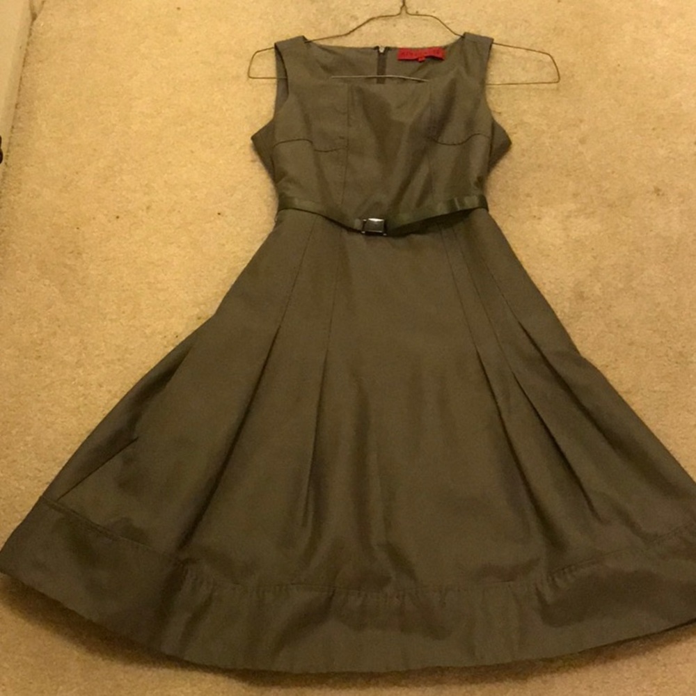 Olive green, partially pleated dress